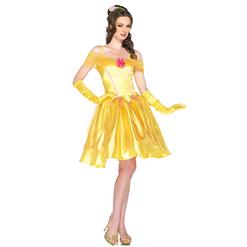 Adult Yellow Princess Belle Off Shoulder Midi Dress Role Play Cosplay Costume N6559