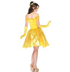 Adult Yellow Princess Belle Off Shoulder Midi Dress Role Play Cosplay Costume N6559