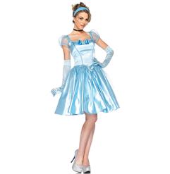 Deluxe Short Cinderella Celeste Puff Sleeves Midi Dress Adult Role Play Costume N6561