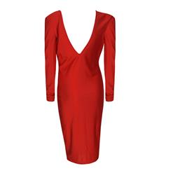 Sexy Red Low Cut Long Sleeve Party Bodycon Dress N6618