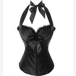 Black Satin Corset, Low Cup Overbust Corset, Padded Bra Boned Corset, #N6641