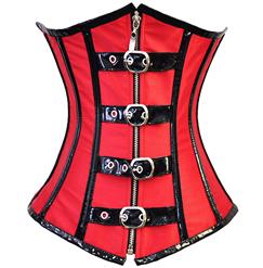 Red Steel Boned Underbust Corset, Strapless Underbust Corset, Buckle Underbust Corset, #N6645