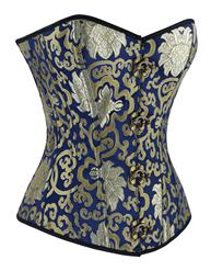 Steampunk Blue & Gold Brocade Steel Boned Overbust Front Busk Closure Corset N6728