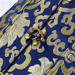 Steampunk Blue & Gold Brocade Steel Boned Overbust Front Busk Closure Corset N6728