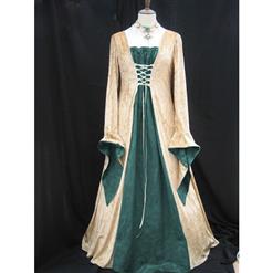 Green Satin gold velvet medieval dress N6764