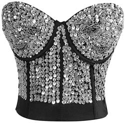 Silver Sequin Bralette Corset Crop Top, Sequin Bralette Corset Crop Top, Silver Sequin Studded Sweet Heart Top, #N7192