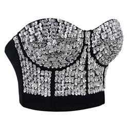 Silver Sequin Studded Sweet Heart Top N7192