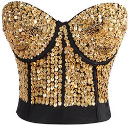 Gold Sequin Bralette Corset Crop Top, Sequin Bralette Corset Crop Top, Gold Sequin Studded Sweet Heart Top, #N7193