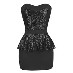 Women's Sexy Sequins Summer Mini Evening Cocktail Party Peplum Dress N7710