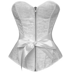 Embroidered Corset, White Floral Brocade Corset, Floral Brocade Zipper Corset, #N7978