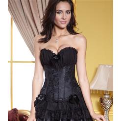 Black Renaissance Corset, Creamy Lvory Renaissance Corset, Corset with Ruched Bra and Ruffled Top, #N7981