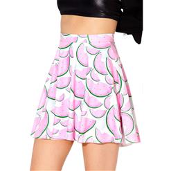 Lovely Girls Pale Pink Watermelon Print High Waist Summer Skater Skirt HG7990