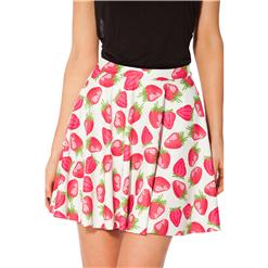 Women's White Lovely Fresh Strawberry Print Summer Mini Skirt HG7991