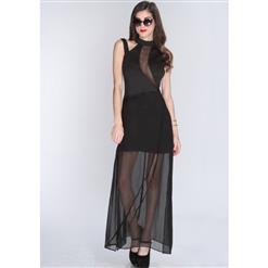 Netted Cut Out Mock Neck Sexy Gown N8024