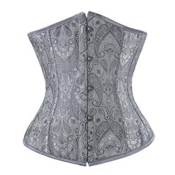 Embossed Underbust Corset, Grey Underbust Corset, Floral Brocade Underbust Corset, #N8079