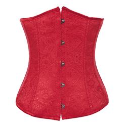 Embossed Underbust Corset, Red Underbust Corset, Floral Brocade Underbust Corset, #N8080