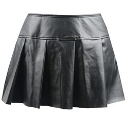 Faux Leather Skirt, Sexy Gothic Leather Skirt, Pleated Faux Leather Skirt, #HG8225