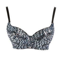 Women's Sexy Ancient Silver Sequins Club Nightclub Carnival Bra N8271