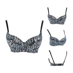 Women's Sexy Ancient Silver Sequins Club Nightclub Carnival Bra N8271