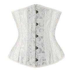 24 Spiral Steel Boned White Jacquard Corset N8392