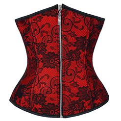 Floral Lace Underbust Corset, Red Lace Underbust Corset, Lace Cupless Corset, #N8393