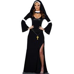 Catholic Monk Costume, Naughty Nun Bad Habit Costume, Arabian Black Long Gown Nun Costume, #N8544