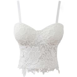 White Strap Bustier Bra, Crop Top Lace Camisoles Bra, Floar Lace Bustier Bra, #N8594