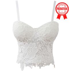 White Strap Bustier Bra, Crop Top Lace Camisoles Bra, Floar Lace Bustier Bra, #N8594