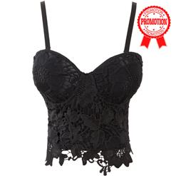 Black Strap Bustier Bra, Crop Top Lace Camisoles Bra, Floar Lace Bustier Bra, #N8595