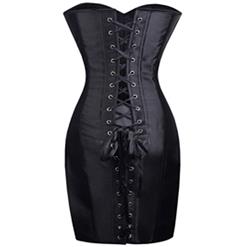 Satin Lace Up Long Corset Dress N8598