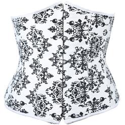 Satin Underbust Corset, Underbust Floral Printed Corset, Black and White Waist Training Underbust Corset, #N8656