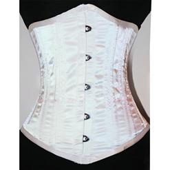 Double Boned Underbust Corsets, White Steel Bones Underbust Corset, Satin Waist Training Underbust Corset, #N8846