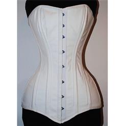 Cotton Double Boned Overbust Corset, White Steel Bones Corset, Hourglass Torso Shaper Corset, #N8852