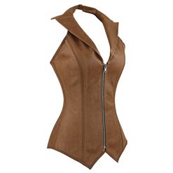 Sexy Steel Bone Halter Collar Vest Leather Corset N8880