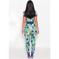 Watercolour Print Deep V Neck Jumpsuit N8938