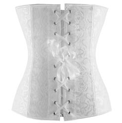 Elegant White Jacquard Strapless Bride Bustier Overbust Corset N8969