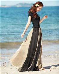 Contrast Color Chiffon Long Fairy Skirt N9069