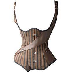 Steel Boned Waistcoat Corset, Steampunk Waist Cincher Underbust Corset, Stripe Waistcoat Underbust Corset, #N9071