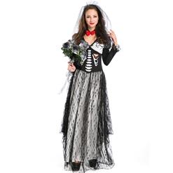 Day of the Dead Boneyard Bride Costume, Deluxe Skeleton Bride Costume, Bone Yard Ghost Bride Costume, #N9124