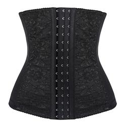 Black Waist Cincher Body Shaper Corset, Lace Decorated Waist Training Corset, Spiral Steel Boned Underbust Corset, #N9160