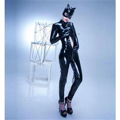 Sexy Women Black Mask Double Zipper Long Sleeves Costume  N9259