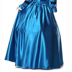 Elegant Palace Style Gloss Royal-blue High Waist Maxi Skirt N9304
