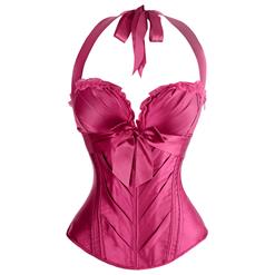 Purple Satin Halter Corset, Low Cup Overbust Corset, Padded Bra Boned Corset, #N9328