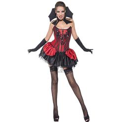 Fever Seductive Vamp Costume, Evil Vamp Black Red Costume, Traditional Vampire Fashion Costume, Sexy Seductive Vamp Halloween Costume, #N9384