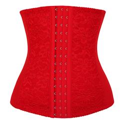 Red Waist Cincher Body Shaper Corset, Lace Decorated Waist Training Corset, Spiral Steel Boned Underbust Corset, #N9407