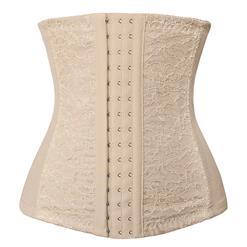 Apricot Waist Cincher Body Shaper Corset, Lace Decorated Waist Training Corset, Spiral Steel Boned Underbust Corset, #N9408