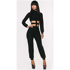 Black Hollow Out Long Sleeves Jumpsuits N9442