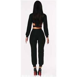 Black Hollow Out Long Sleeves Jumpsuits N9442