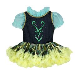 High Quality Green Mesh Lace Black Satin Short Sleeves Yellow Organza Princess Dress N9581