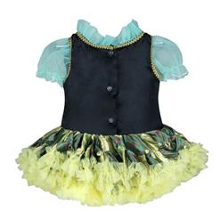 High Quality Green Mesh Lace Black Satin Short Sleeves Yellow Organza Princess Dress N9581